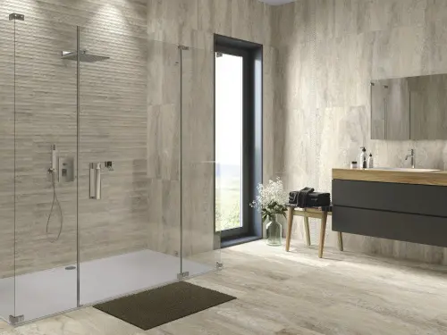 Ape ceramica Travertino Cenefa Sabba Matt Gold 8x25
