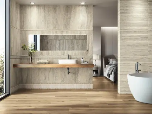 Ape ceramica Travertino Cenefa Sabba Matt Gold 8x25
