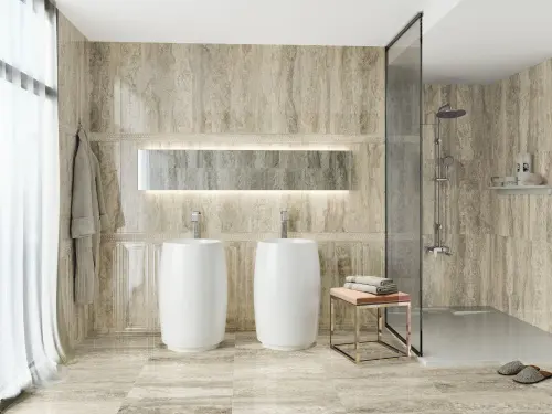 Ape ceramica Travertino Cenefa Sabba Matt Gold 8x25