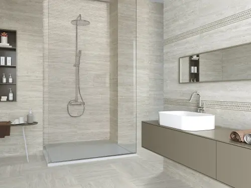 Ape ceramica Travertino Cenefa Sabba Matt Gold 8x25