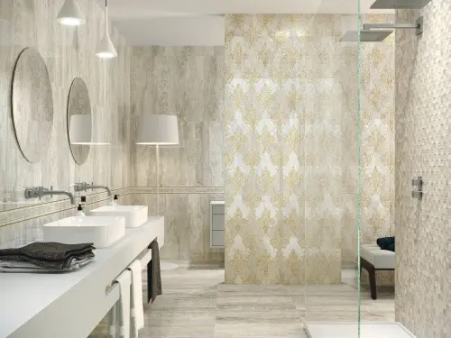 Ape ceramica Travertino Cenefa Sabba Matt Gold 8x25