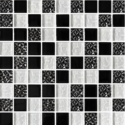 Роскошная Мозаика Стеклянная МС 2251 Черная Белая Платина 30x30
