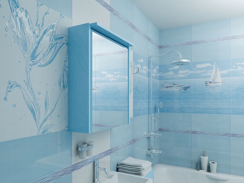 Пвх для ванной отзывы. Плитка Keros «Varna». Плитка для ванной. Панно для ванной комнаты. Ванна с голубой плиткой.