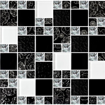 Роскошная Мозаика Стеклянная МС 2233 Белая Черная Платина 2.3x2.3, 4.8x4.8 30x30